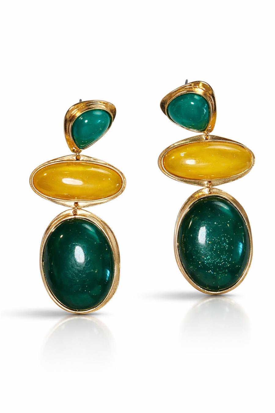 Amanda Yeşil-Sarı Taşlı Sallantılı Küpe